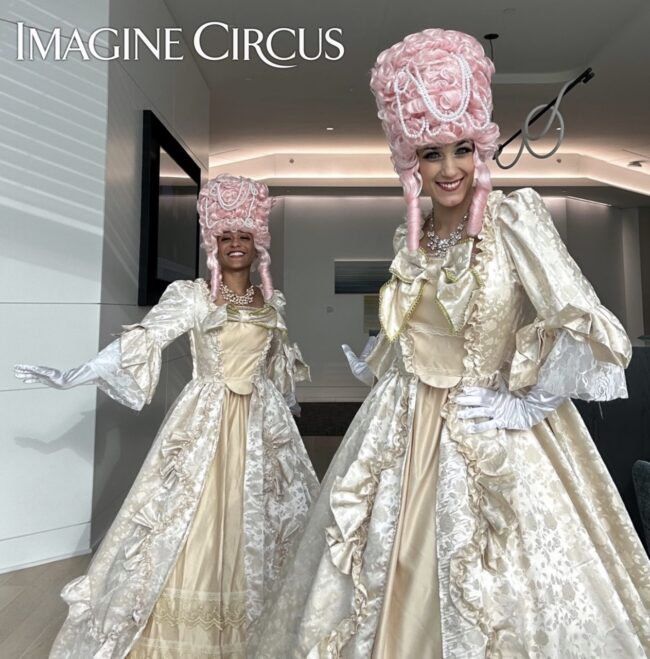 Imagine Circus Characters, Bridgerton Themed Event, Garden Party, Champagne Dress, Upscale Entertainment