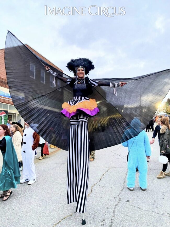 Imagine Circus Performers, Happy Halloween, Stilt Walker, Black, White, Orange, Purple