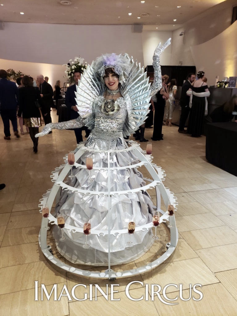 Imagine Circus, Champagne Dress Hostess, Beverage Skirt, Silver and White, Upscale Performers